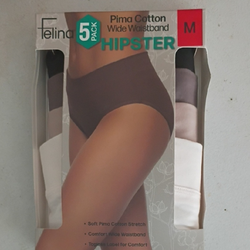 Felina Pima Cotton Hipster Underwear - 5 Pack, Black and White